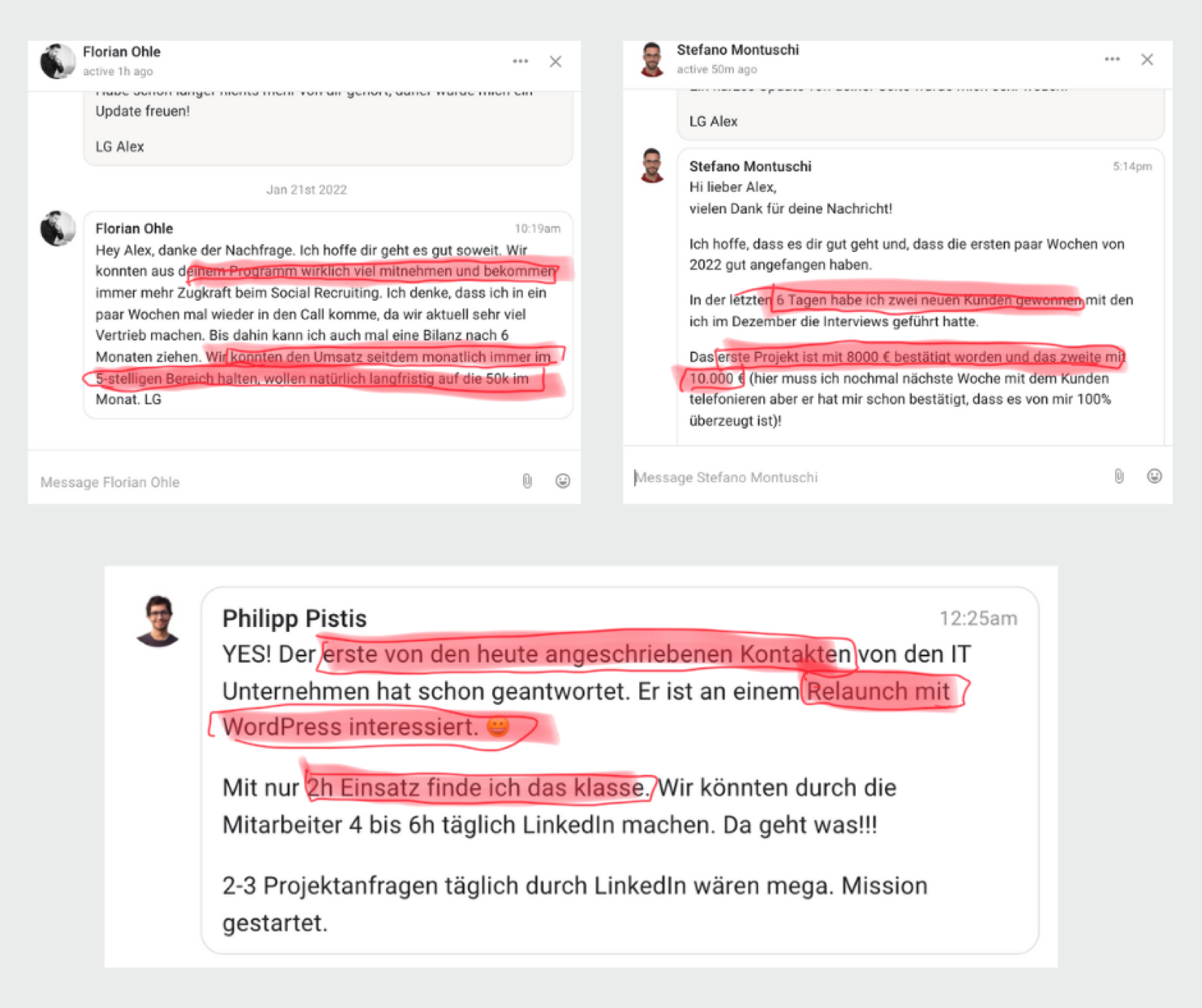 Kundenergebnis der Agentur Consulting (Alexander Heeg, Heeg Consulting GmbH) – Screenshot aus der privaten Kunden-Community