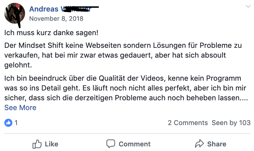 Kundenergebnis der Agentur Consulting (Alexander Heeg, Heeg Consulting GmbH) – Screenshot aus der privaten Kunden-Community