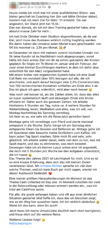 Kundenergebnis der Agentur Consulting (Alexander Heeg, Heeg Consulting GmbH) – Screenshot aus der privaten Kunden-Community