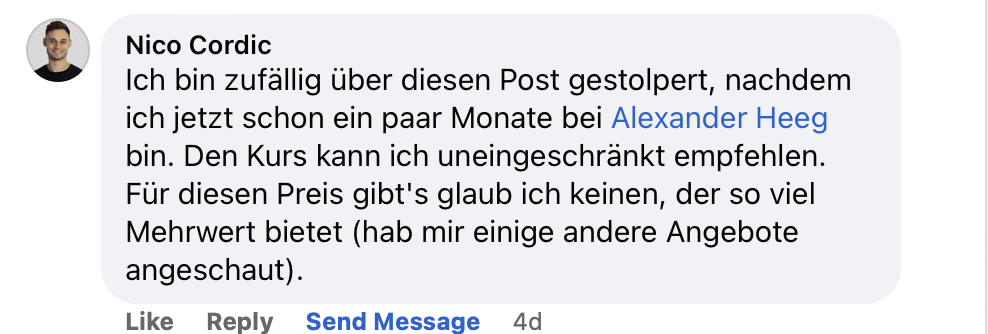 Kundenergebnis der Agentur Consulting (Alexander Heeg, Heeg Consulting GmbH) – Screenshot aus der privaten Kunden-Community