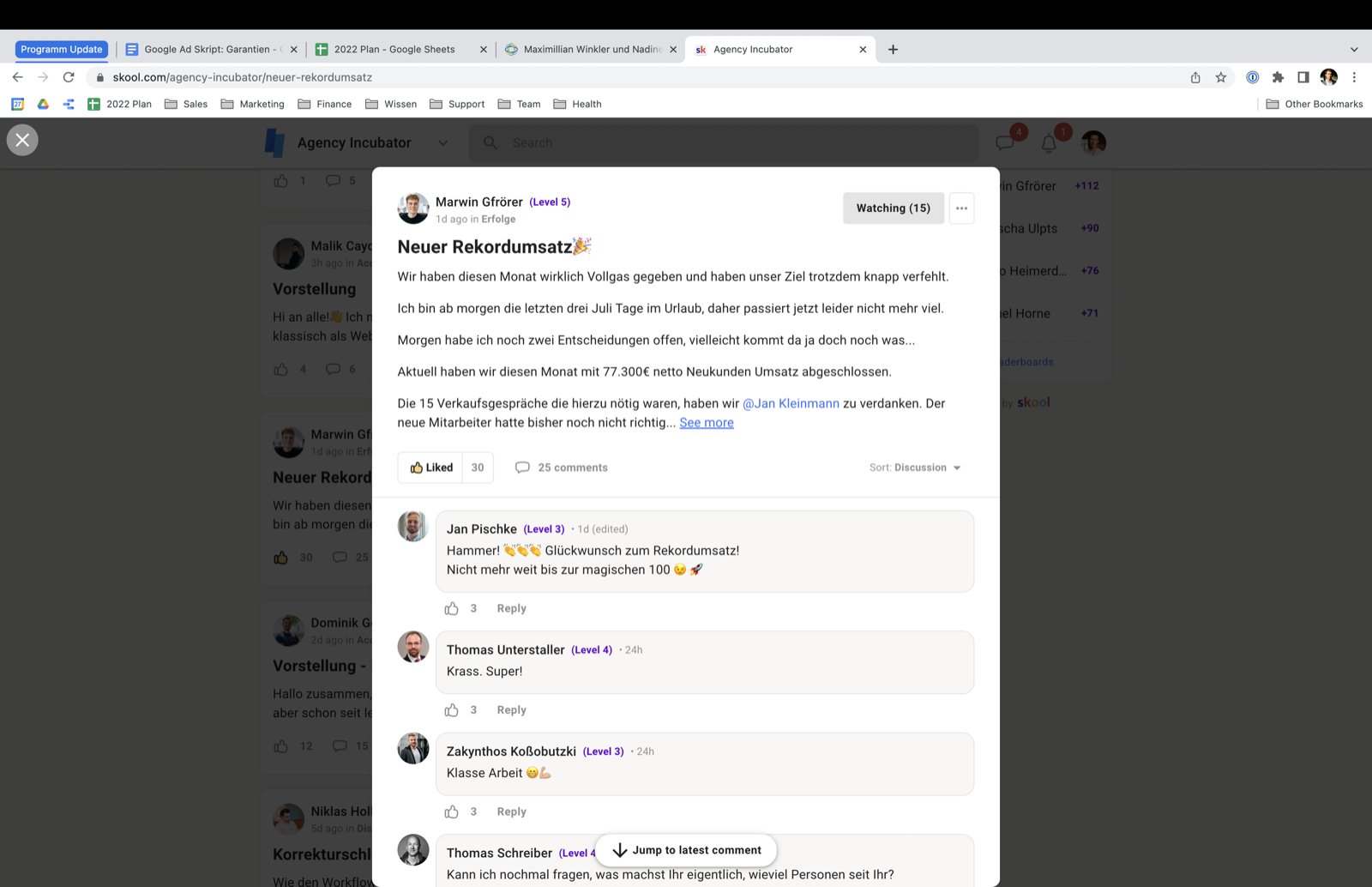 Kundenergebnis der Agentur Consulting (Alexander Heeg, Heeg Consulting GmbH) – Screenshot aus der privaten Kunden-Community