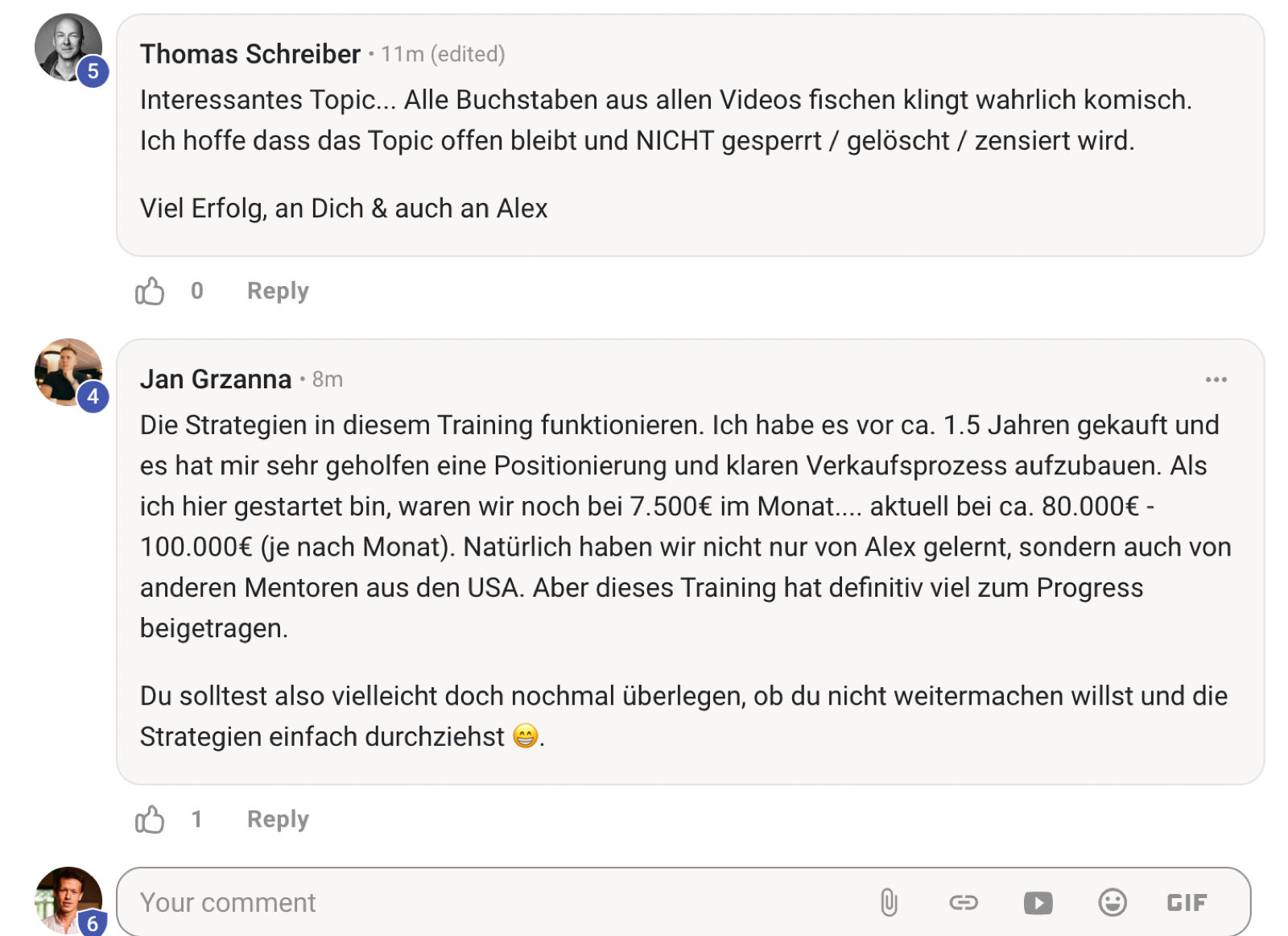 Kundenergebnis der Agentur Consulting (Alexander Heeg, Heeg Consulting GmbH) – Screenshot aus der privaten Kunden-Community