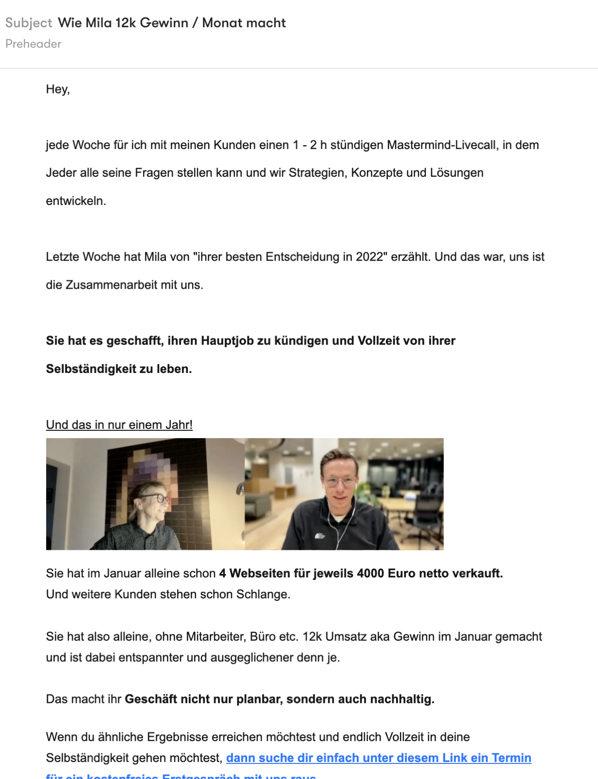 Kundenergebnis der Agentur Consulting (Alexander Heeg, Heeg Consulting GmbH) – Screenshot aus der privaten Kunden-Community