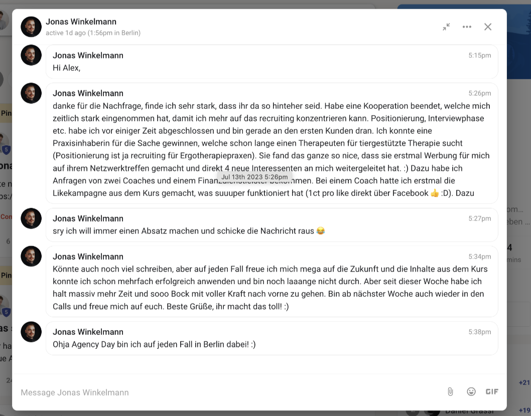 Kundenergebnis der Agentur Consulting (Alexander Heeg, Heeg Consulting GmbH) – Screenshot aus der privaten Kunden-Community