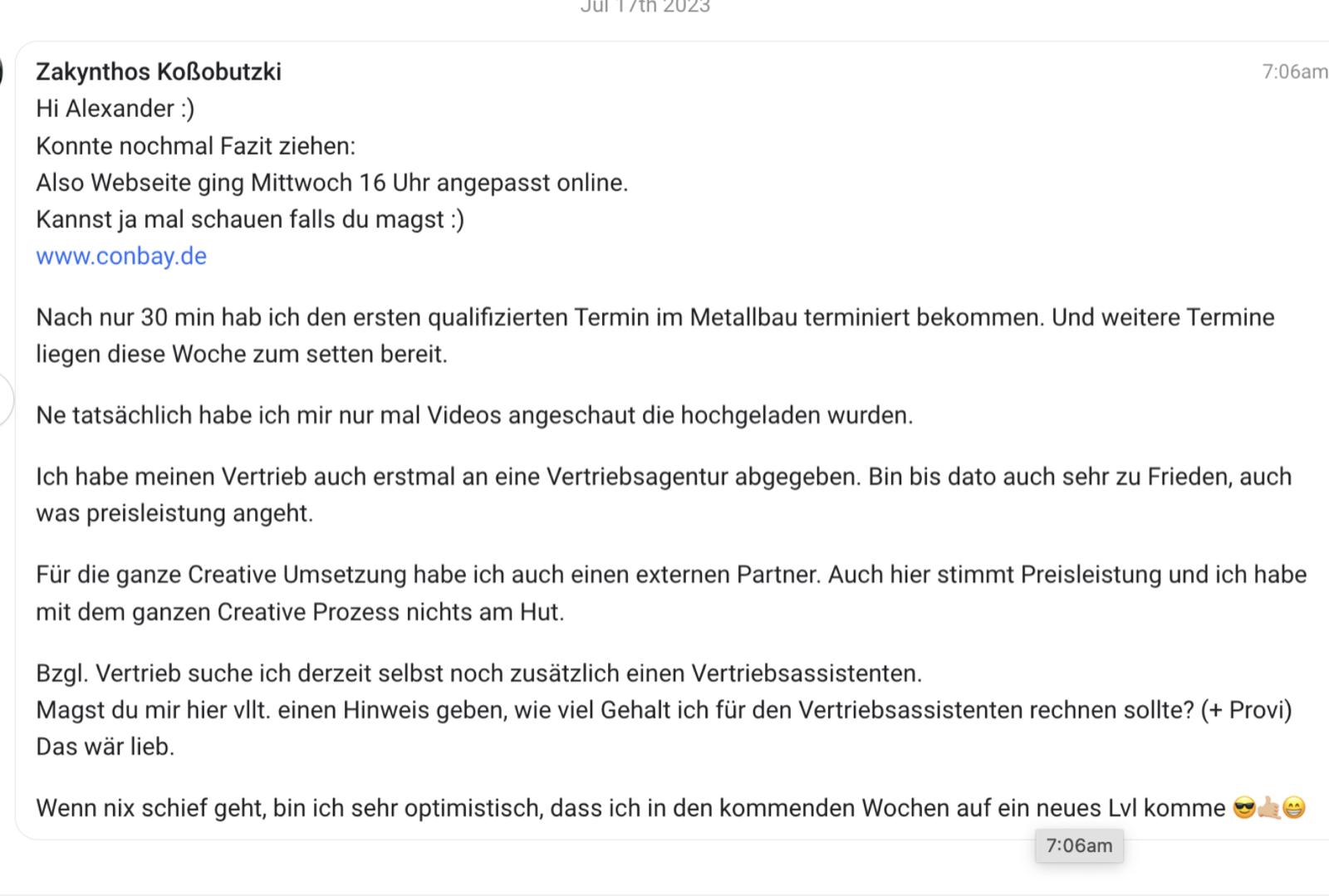 Kundenergebnis der Agentur Consulting (Alexander Heeg, Heeg Consulting GmbH) – Screenshot aus der privaten Kunden-Community