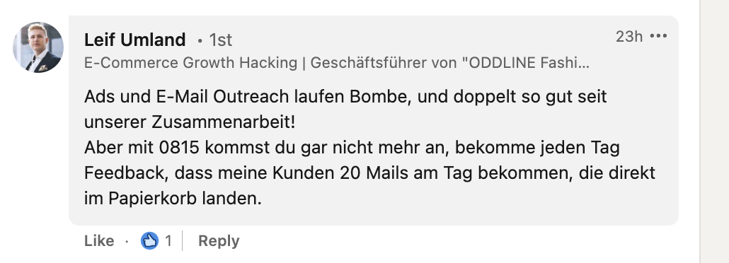 Kundenergebnis der Agentur Consulting (Alexander Heeg, Heeg Consulting GmbH) – Screenshot aus der privaten Kunden-Community