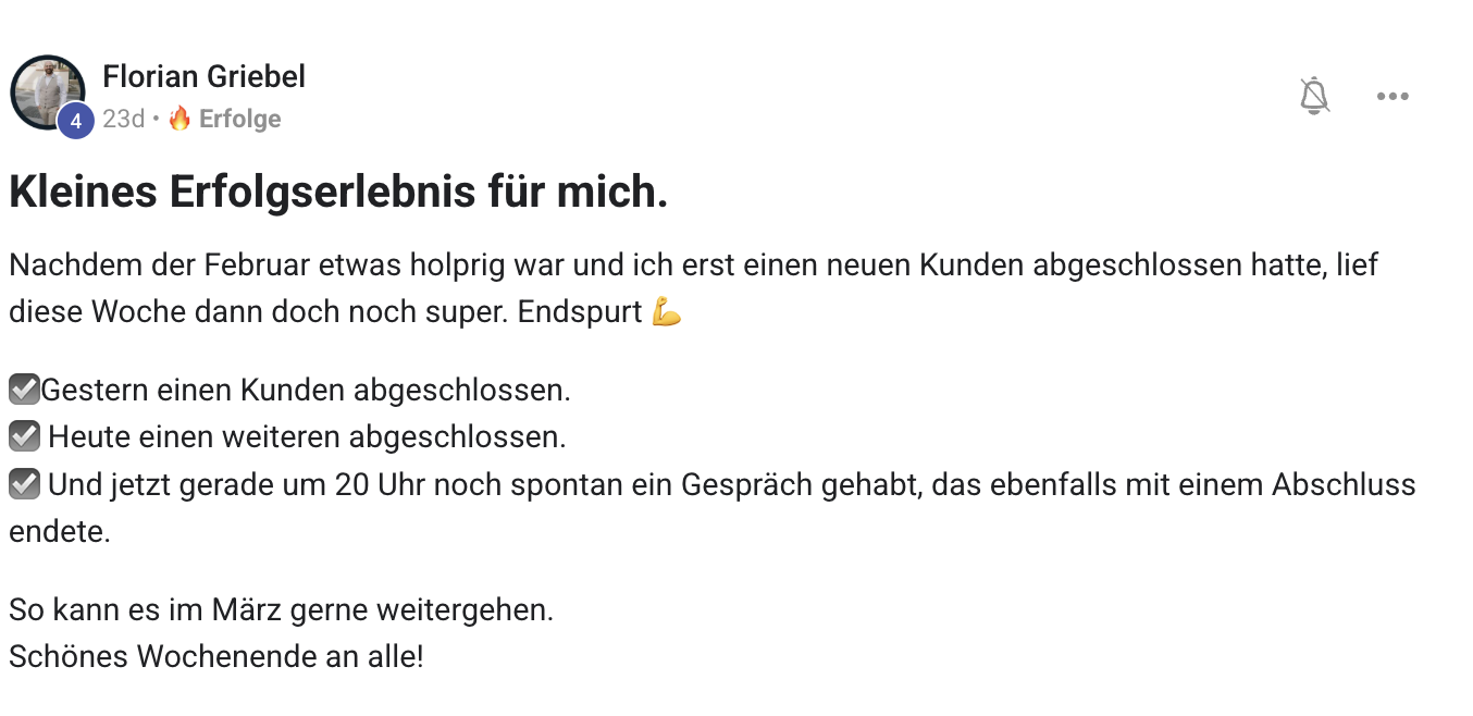 Kundenergebnis der Agentur Consulting (Alexander Heeg, Heeg Consulting GmbH) – Screenshot aus der privaten Kunden-Community