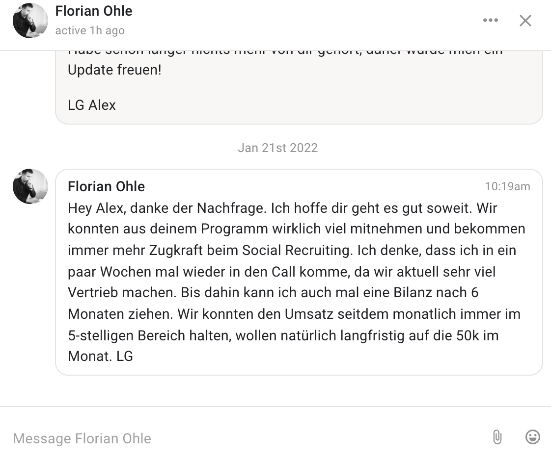 Kundenergebnis der Agentur Consulting (Alexander Heeg, Heeg Consulting GmbH) – Screenshot aus der privaten Kunden-Community